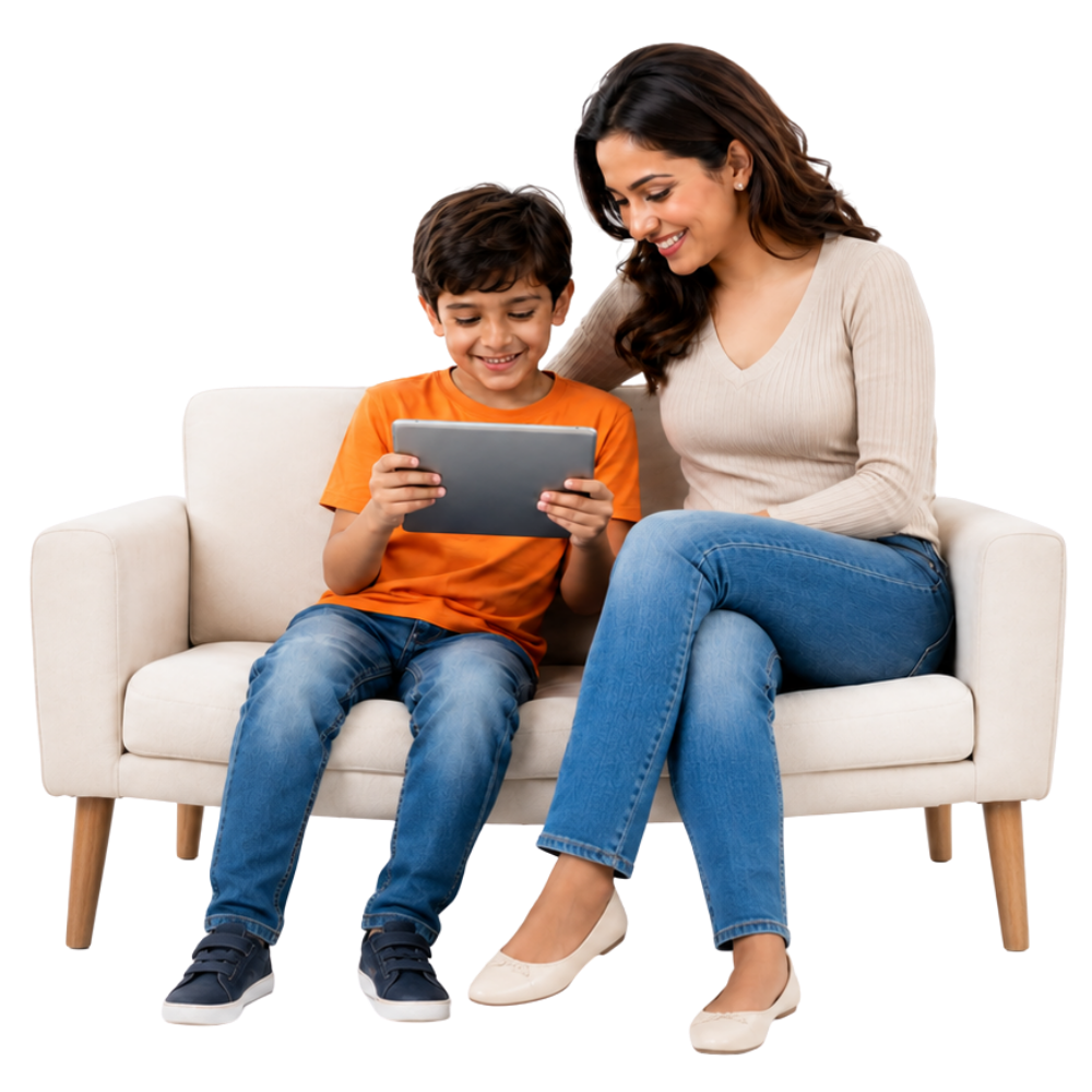 A parent and child enjoying a tablet together