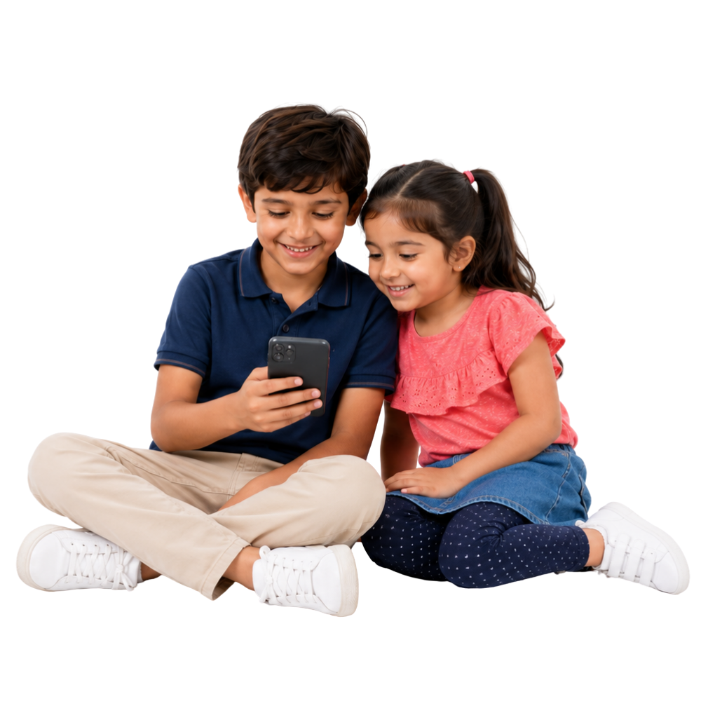 Two children exploring a phone together